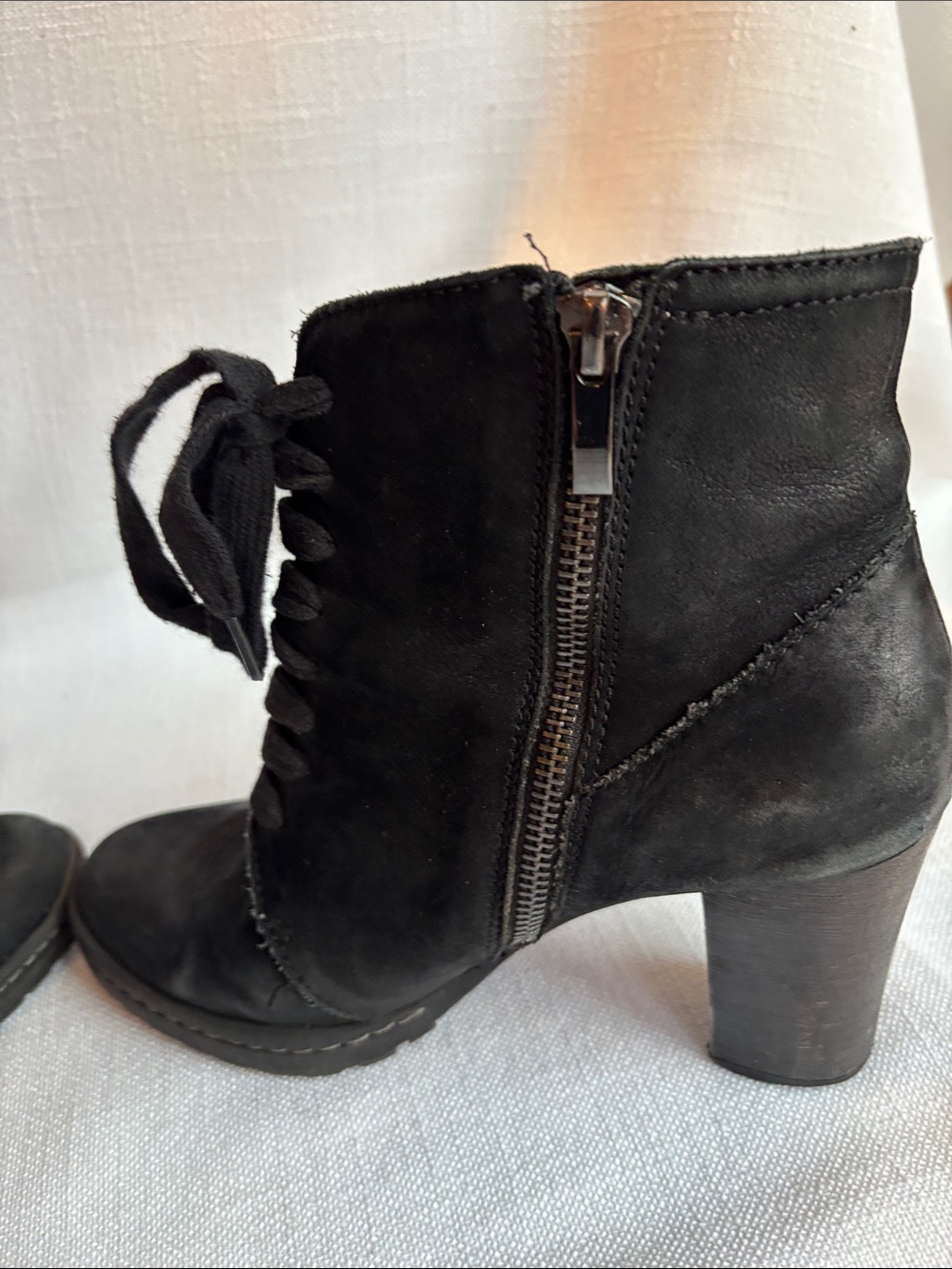 Suede Lace-Up Ankle Boots with Side Zip - Black -GB2sku - Picture 6 of 8